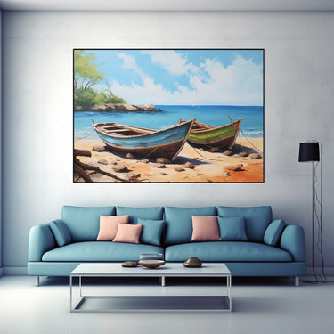 Painting of Boats on the Beach